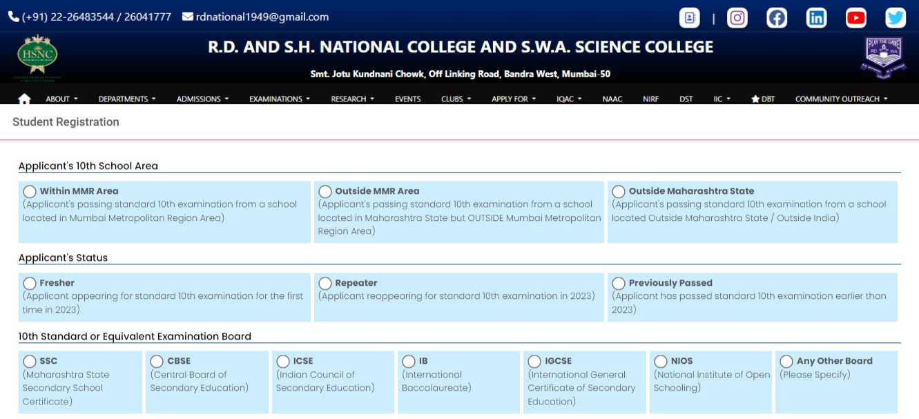 Rd National College Bandra Admission