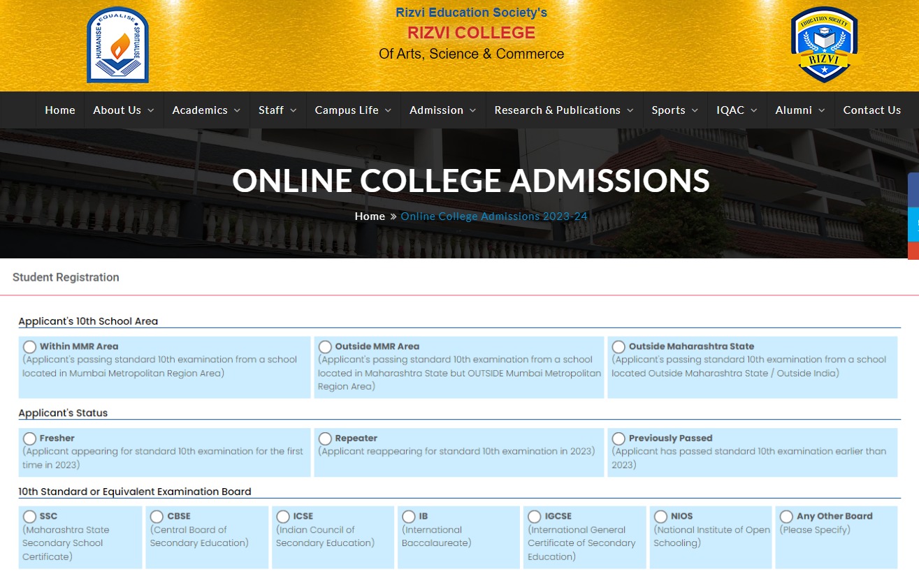 Rizvi College Admission